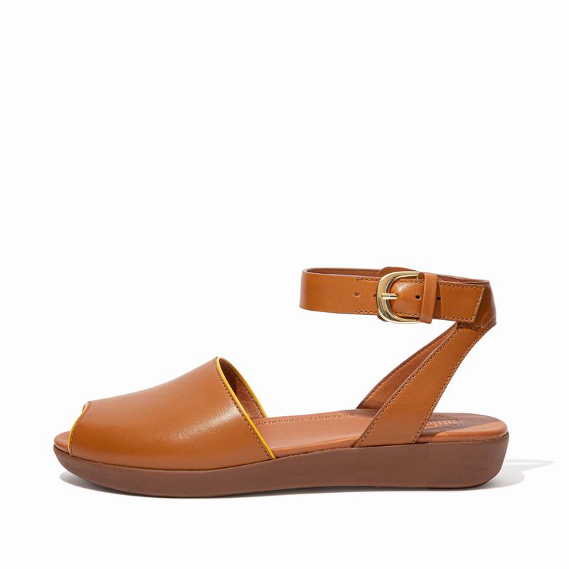 FitFlop Cova Pop-Trim Leder HellBraun/Orange/Gelb - FitFlop Backstrap Sandalen Damen Sale [DTSR-9213